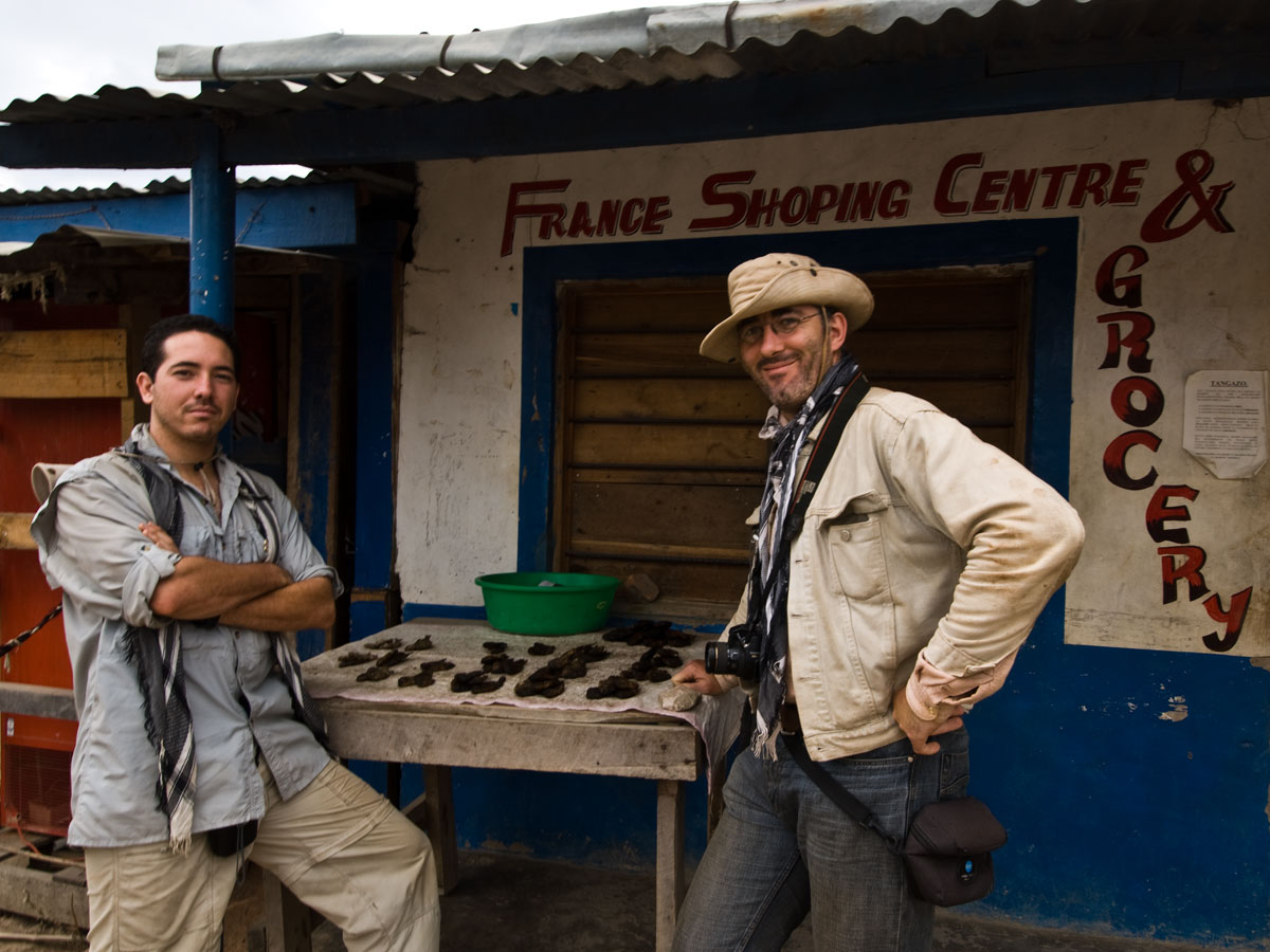 The Franco-Mada love bunny along with his side kick feeling quite at home in Ngemba Ngembambili, Songea. Left: Guillaume Soubiraa, right: Vincent Pardieu. Photo: Richard Hughes, Lotus Gemology.