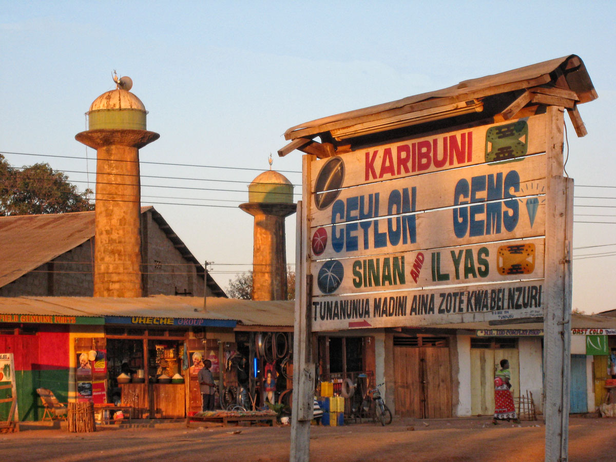 Foreign buyers from Sri Lanka and Thailand set up in Tunduru town (top), while Tanzanian brokers work the bush in places like Majimaji for stones (below)