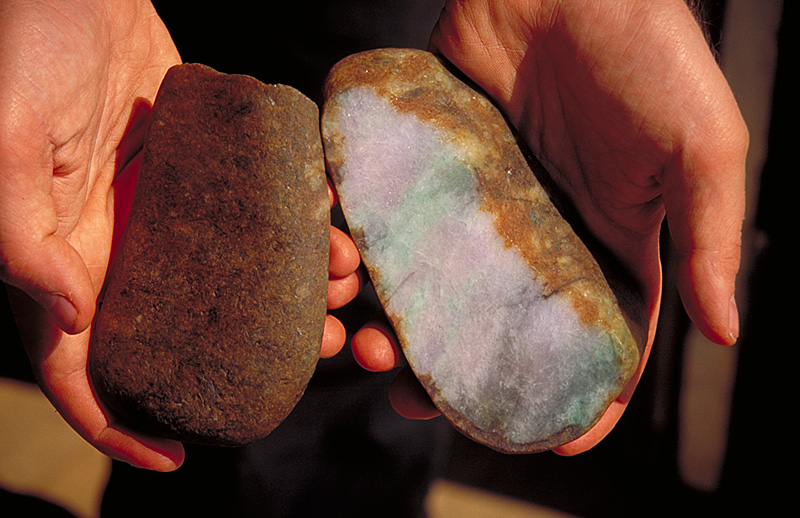 A handful of jade in one of Hpakan's jade markets
