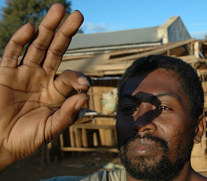 Moramanga ruby being examined