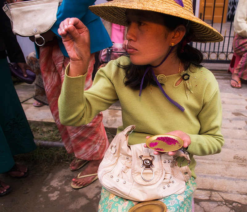 Examining rubies in one of Mogok's many markets