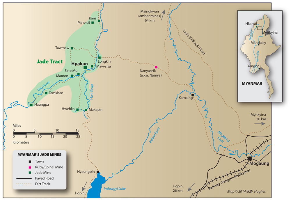 Sketch map of Upper Burma, showing the authors' route to the jade mines at Hpakan