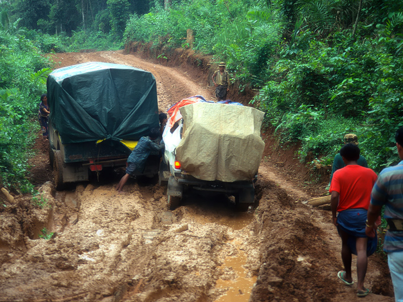 Mudhole #1 The first mudhole we encountered on the Hopin-Hpakan road
