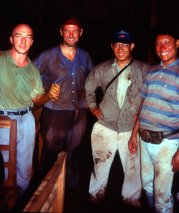 Mud wrestling Left to right: Olivier Galibert, Mark Smith, Thet Oo and our guide, Capt. Kin Maung Zaw