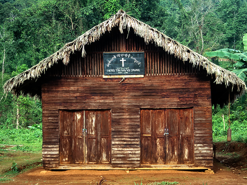Many Kachins are nominally Christian, but this religion is just a thin veneer on top of the traditional animist beliefs. Here is a church at Nam Lam.